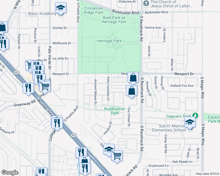 map of restaurants, bars, coffee shops, grocery stores, and more near 518 Feliz Contado Court in Henderson