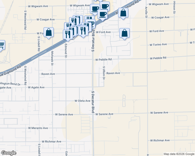map of restaurants, bars, coffee shops, grocery stores, and more near 9041 Secret Valley Street in Las Vegas