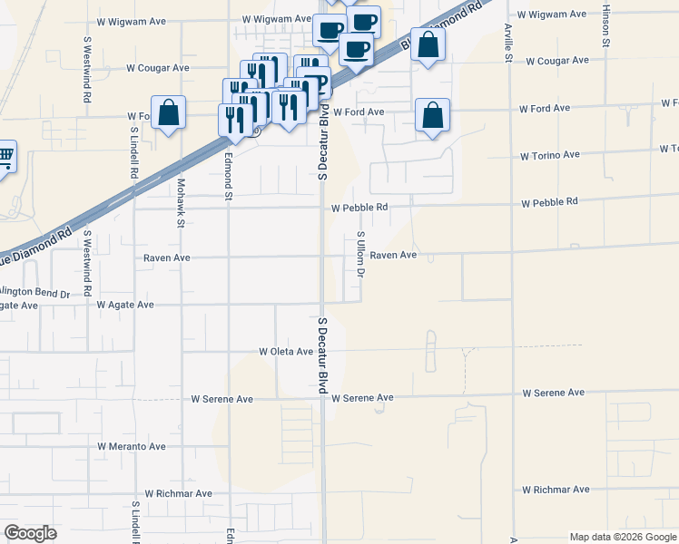 map of restaurants, bars, coffee shops, grocery stores, and more near 9041 Secret Valley Street in Las Vegas