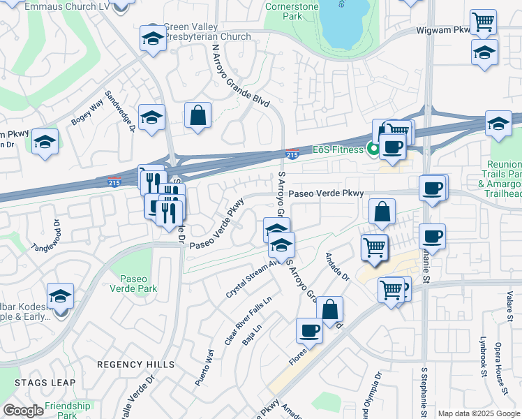 map of restaurants, bars, coffee shops, grocery stores, and more near 67 Graythorn Mountain Court in Henderson