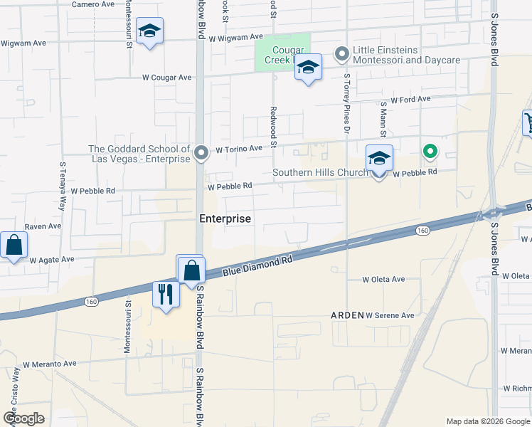 map of restaurants, bars, coffee shops, grocery stores, and more near 6703 Tangled Vines Avenue in Enterprise