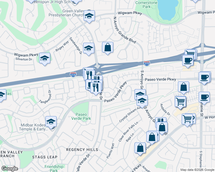 map of restaurants, bars, coffee shops, grocery stores, and more near 1747 Tanner Circle in Henderson