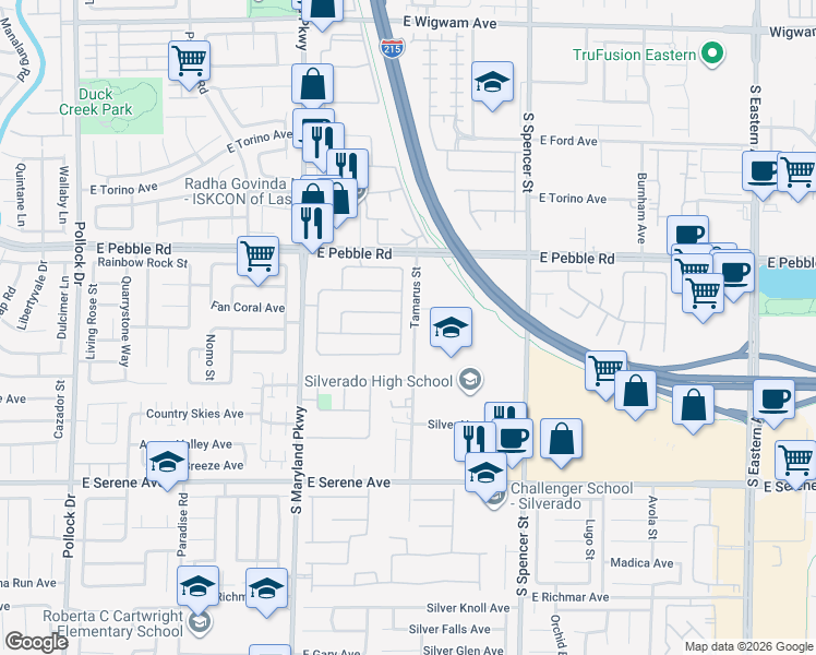 map of restaurants, bars, coffee shops, grocery stores, and more near 1460 Yeager Avenue in Las Vegas