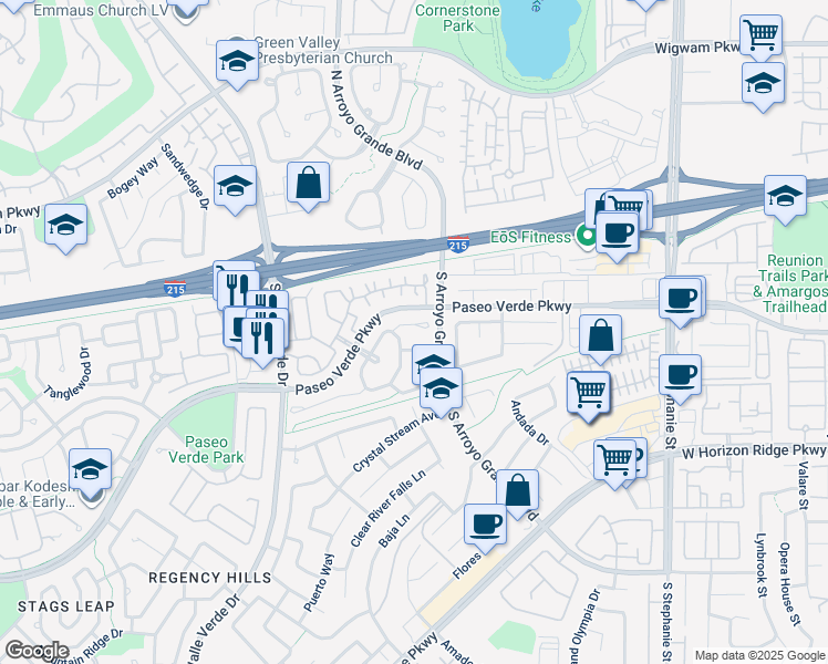 map of restaurants, bars, coffee shops, grocery stores, and more near 69 Graythorn Mountain Court in Henderson