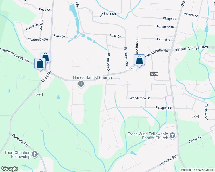 map of restaurants, bars, coffee shops, grocery stores, and more near 4225 Paula Drive in Winston-Salem