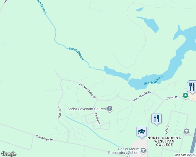 map of restaurants, bars, coffee shops, grocery stores, and more near Liverpool in Rocky Mount