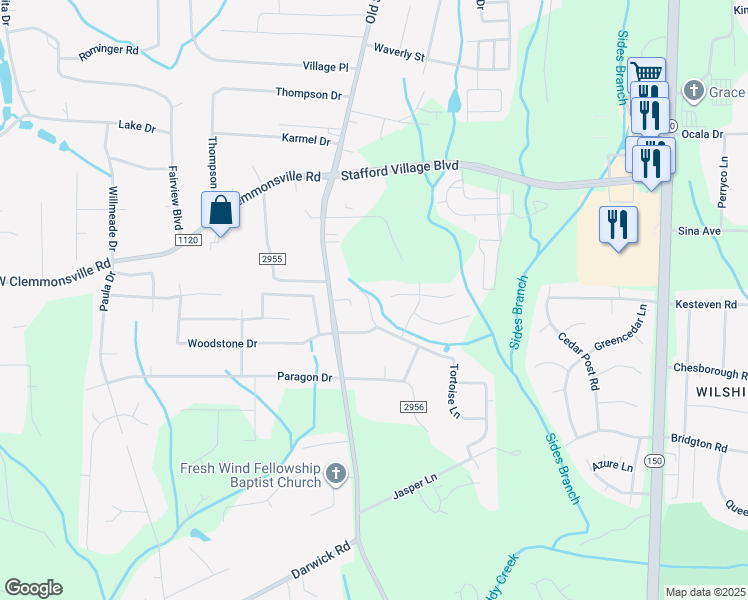map of restaurants, bars, coffee shops, grocery stores, and more near 109 Tortoise Lane in Winston-Salem