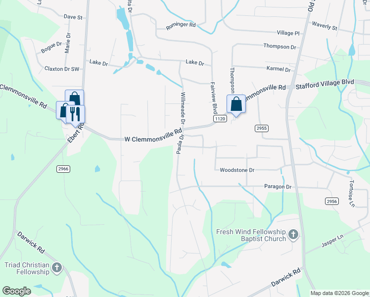 map of restaurants, bars, coffee shops, grocery stores, and more near 1970 Morgan Trace Drive in Winston-Salem