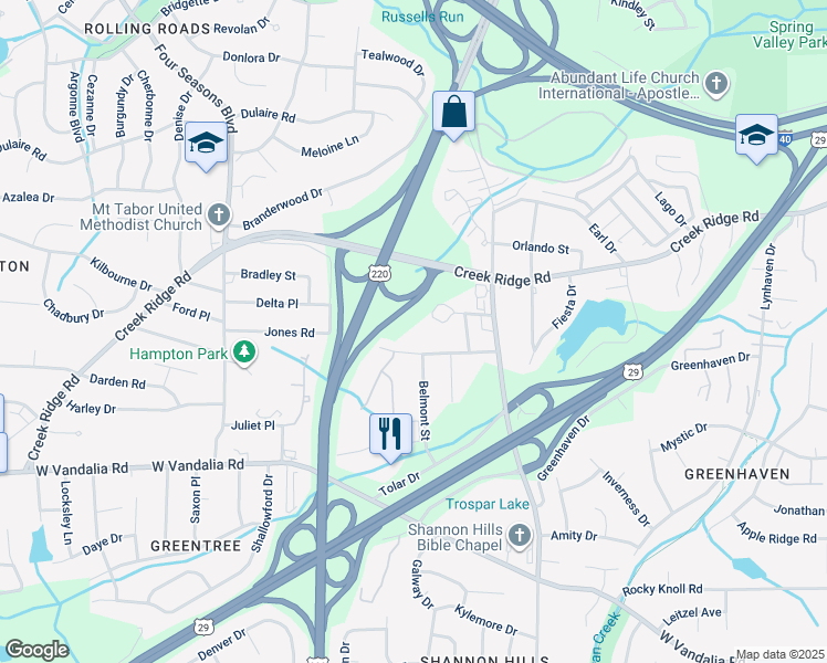 map of restaurants, bars, coffee shops, grocery stores, and more near 2000 Old Jones Road in Greensboro