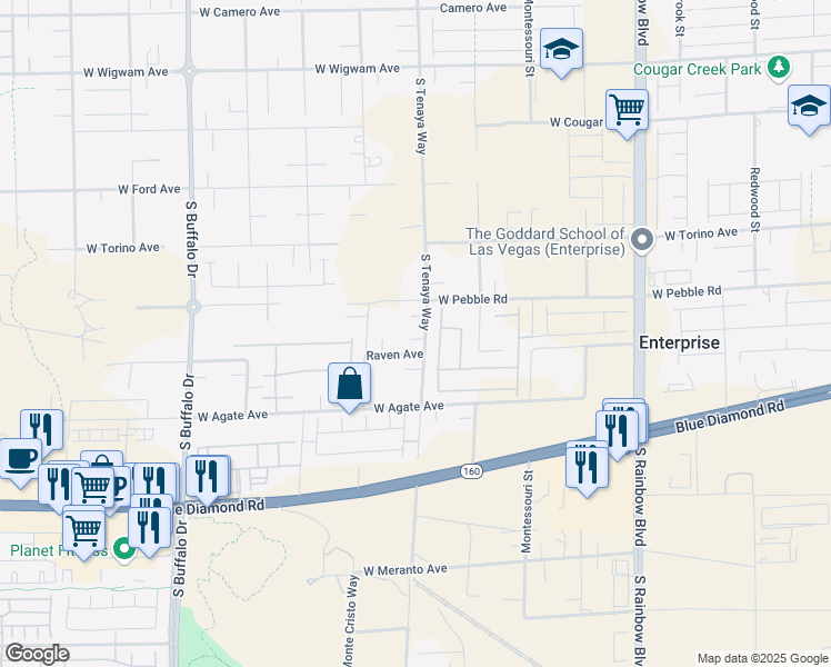 map of restaurants, bars, coffee shops, grocery stores, and more near 8965 South Tenaya Way in Las Vegas
