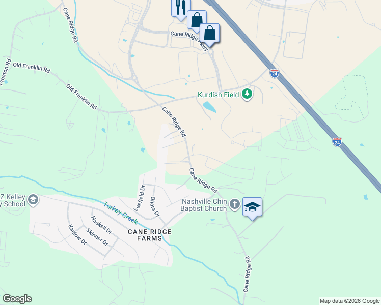 map of restaurants, bars, coffee shops, grocery stores, and more near 3180 Old Franklin Road in Nashville
