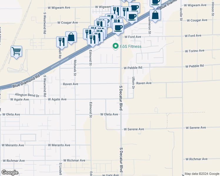 map of restaurants, bars, coffee shops, grocery stores, and more near 5085 Raven Avenue in Las Vegas