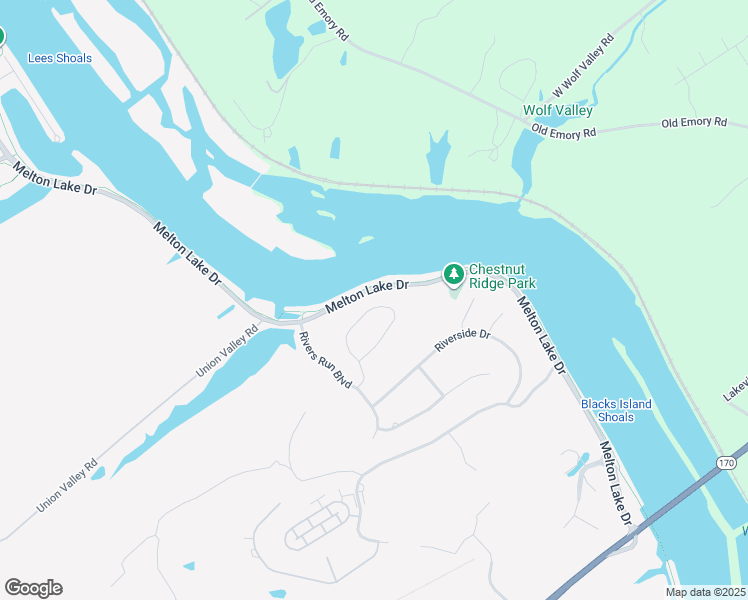 map of restaurants, bars, coffee shops, grocery stores, and more near 28 Rivers Run Way in Oak Ridge