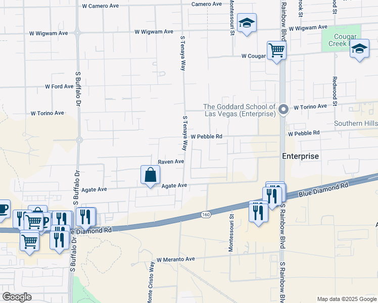 map of restaurants, bars, coffee shops, grocery stores, and more near 8930-8970 South Tenaya Way in Las Vegas