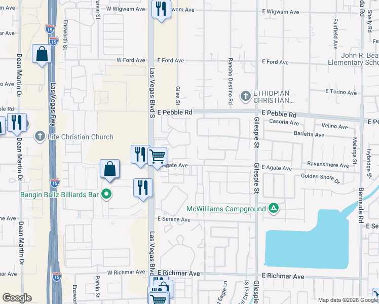 map of restaurants, bars, coffee shops, grocery stores, and more near 9000 South Las Vegas Boulevard in Las Vegas