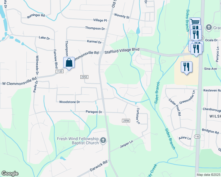 map of restaurants, bars, coffee shops, grocery stores, and more near 108 Tortoise Lane in Winston-Salem
