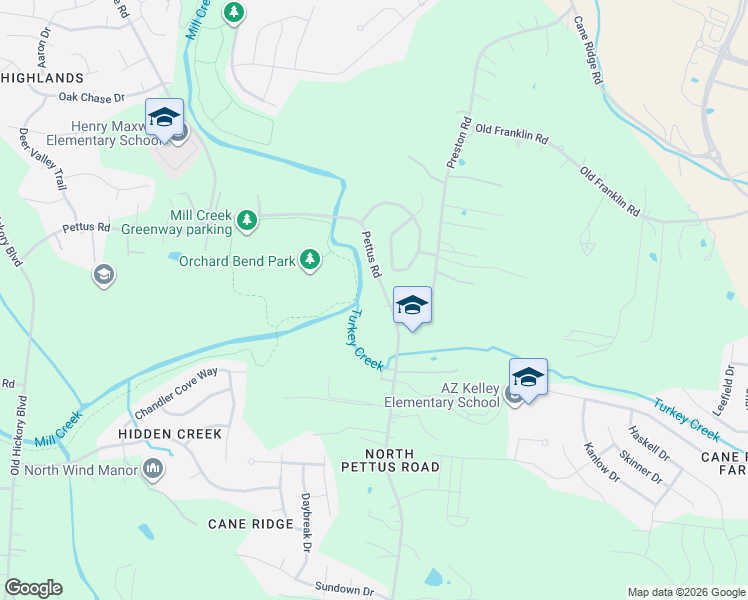 map of restaurants, bars, coffee shops, grocery stores, and more near 5757 Pettus Road in Nashville