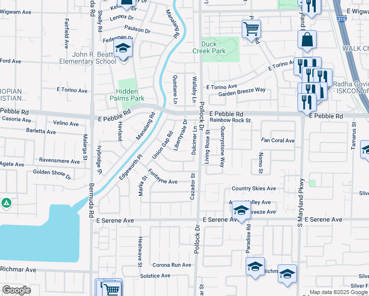 map of restaurants, bars, coffee shops, grocery stores, and more near 9031 Dulcimer Lane in Las Vegas
