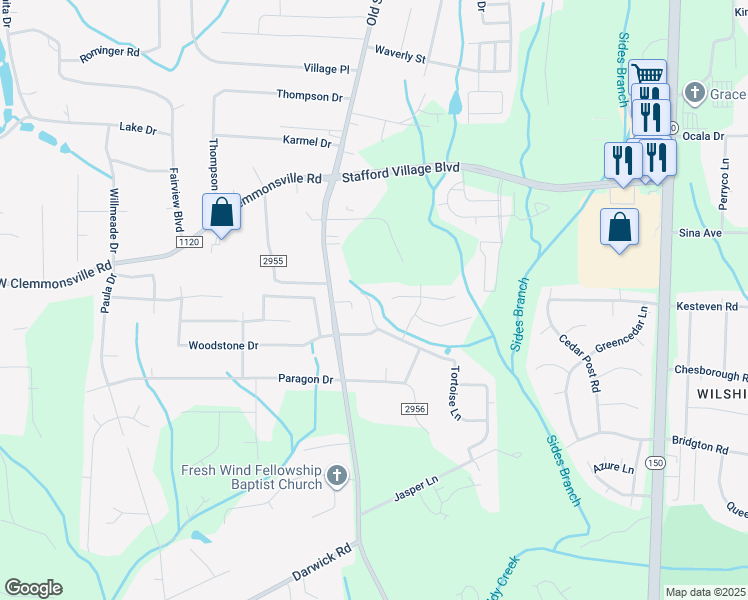 map of restaurants, bars, coffee shops, grocery stores, and more near 109 Tortoise Lane in Winston-Salem