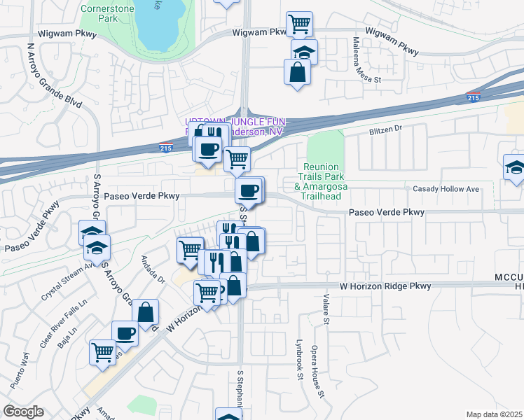 map of restaurants, bars, coffee shops, grocery stores, and more near 1353 Robbers Roost Avenue in Henderson
