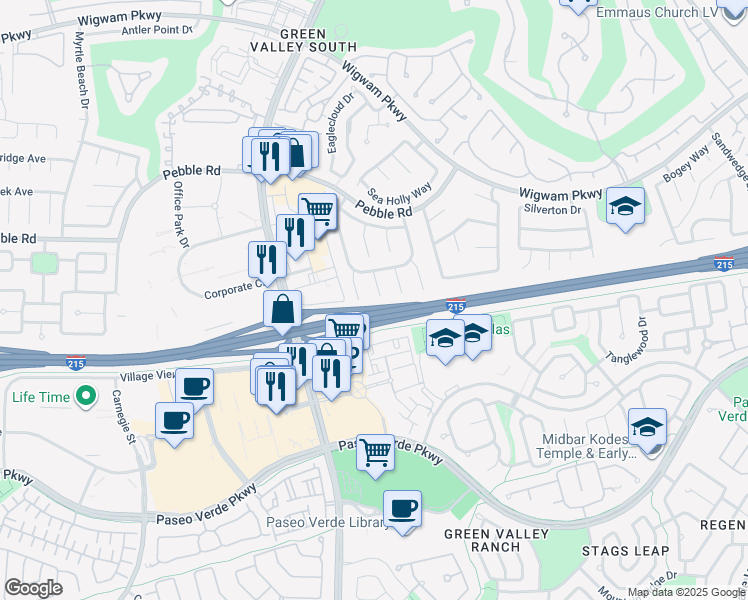 map of restaurants, bars, coffee shops, grocery stores, and more near 3 Pinyon Tree in Henderson