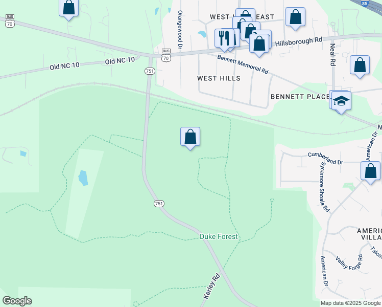 map of restaurants, bars, coffee shops, grocery stores, and more near in Durham