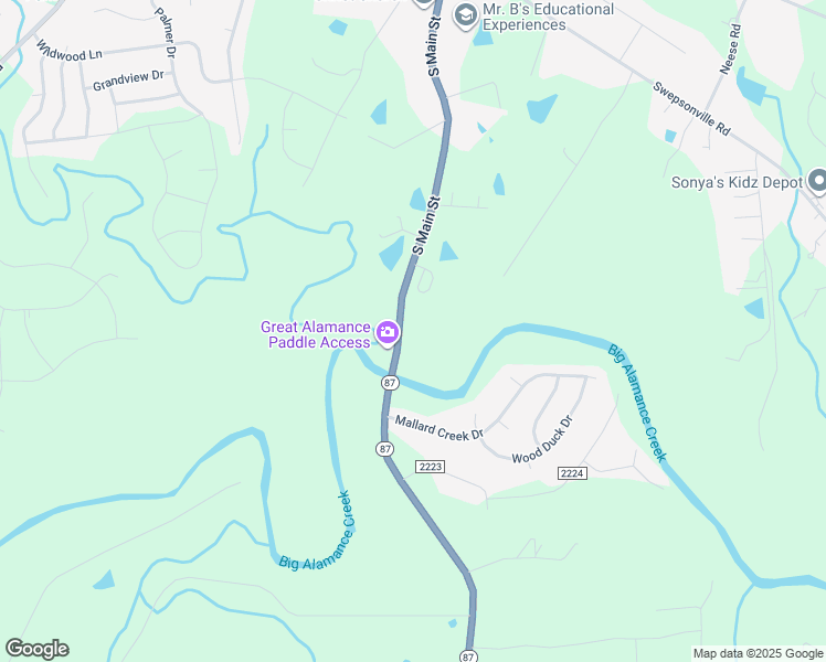 map of restaurants, bars, coffee shops, grocery stores, and more near 2132 South Main Street in Graham