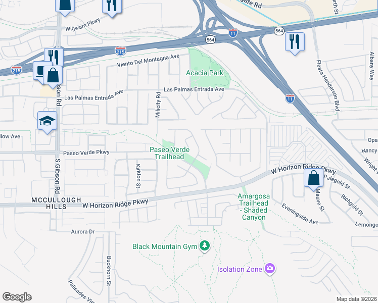 map of restaurants, bars, coffee shops, grocery stores, and more near 124 Humphreys Peak Court in Henderson