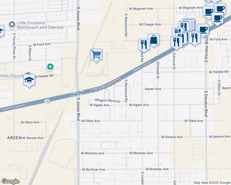 map of restaurants, bars, coffee shops, grocery stores, and more near 9018 Winchester Ridge Street in Las Vegas