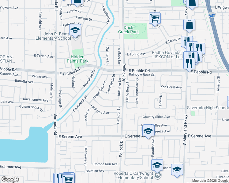 map of restaurants, bars, coffee shops, grocery stores, and more near 9031 Dulcimer Lane in Las Vegas
