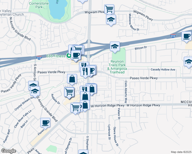 map of restaurants, bars, coffee shops, grocery stores, and more near 1353 Robbers Roost Avenue in Henderson