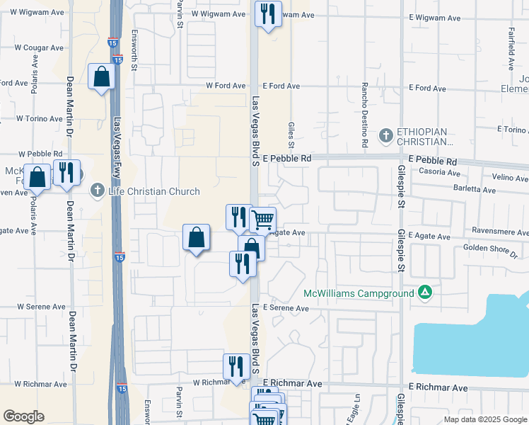 map of restaurants, bars, coffee shops, grocery stores, and more near 9000 South Las Vegas Boulevard in Las Vegas