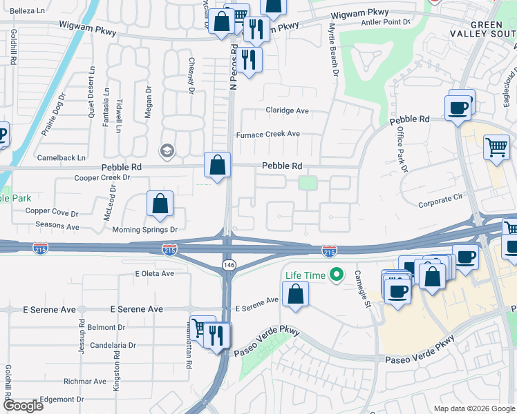 map of restaurants, bars, coffee shops, grocery stores, and more near 30 Vía De Luccia in Henderson