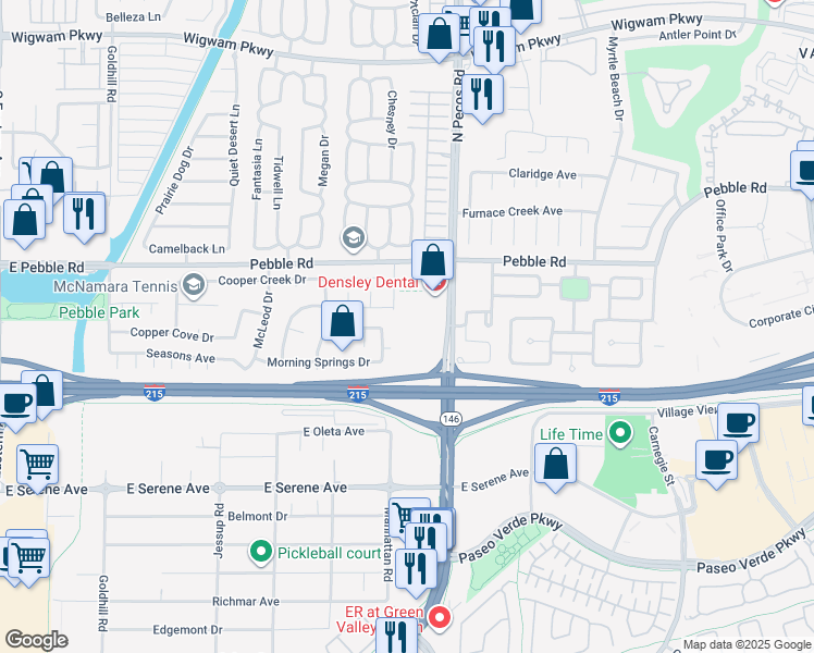 map of restaurants, bars, coffee shops, grocery stores, and more near 9017 South Pecos Road in Henderson