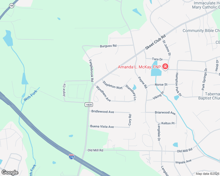 map of restaurants, bars, coffee shops, grocery stores, and more near 114 Stapleton Way in High Point