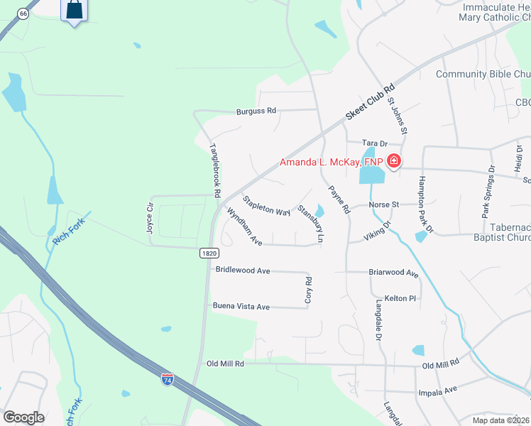 map of restaurants, bars, coffee shops, grocery stores, and more near 114 Stapleton Way in High Point