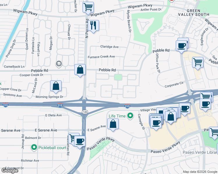 map of restaurants, bars, coffee shops, grocery stores, and more near 2445 Avenida Familia in Henderson