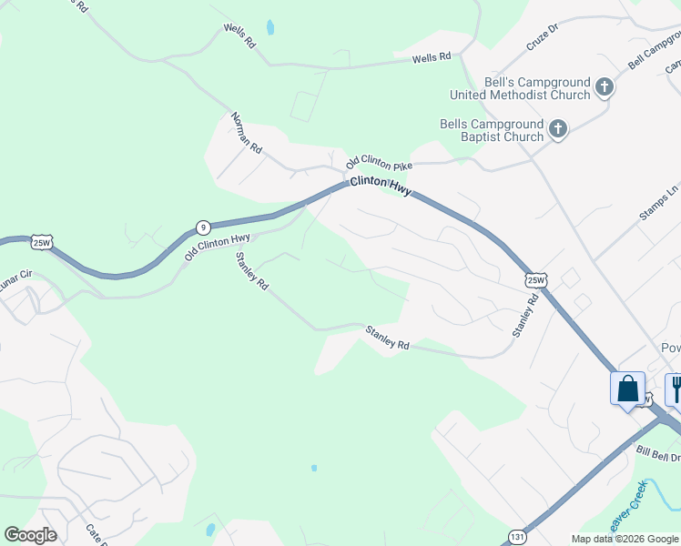map of restaurants, bars, coffee shops, grocery stores, and more near 7940 Stanley Road in Powell