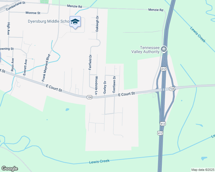 map of restaurants, bars, coffee shops, grocery stores, and more near 112 Gurley Drive in Dyersburg