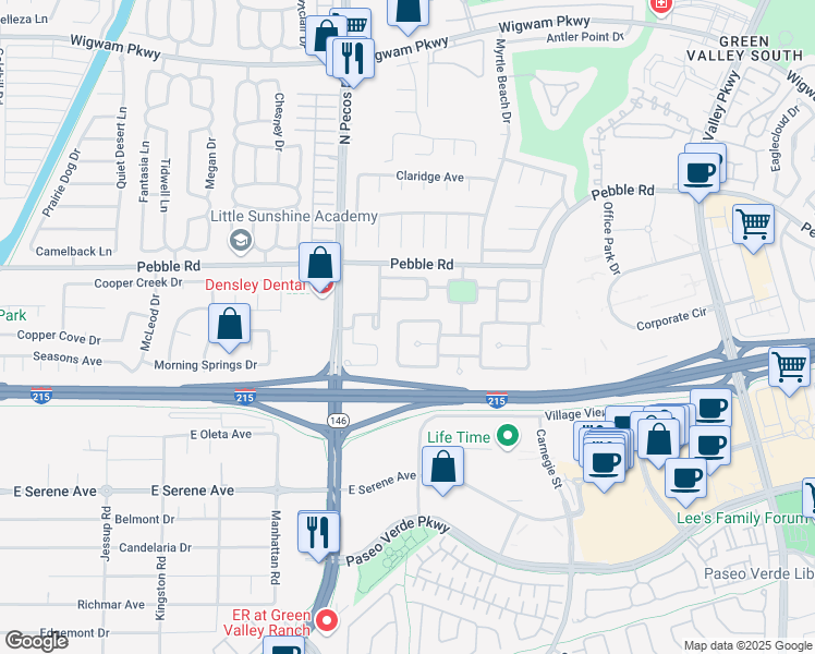 map of restaurants, bars, coffee shops, grocery stores, and more near 2463 Avenida Cortes in Henderson