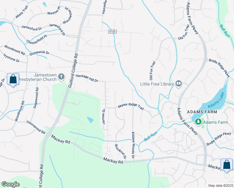 map of restaurants, bars, coffee shops, grocery stores, and more near 2979 Butterwood Drive in Jamestown