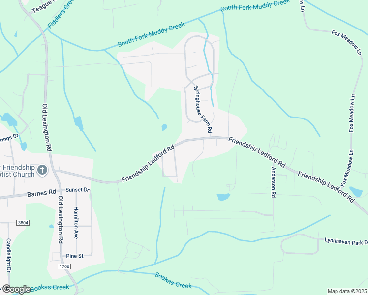 map of restaurants, bars, coffee shops, grocery stores, and more near 7597 Friendship Ledford Road in Winston-Salem