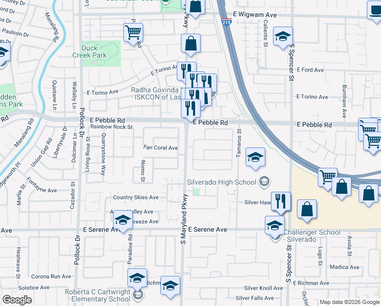 map of restaurants, bars, coffee shops, grocery stores, and more near 1220 Yeager Avenue in Las Vegas
