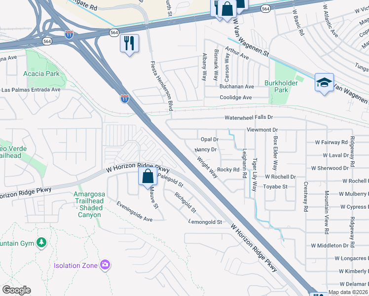 map of restaurants, bars, coffee shops, grocery stores, and more near 424 Wright Way in Henderson