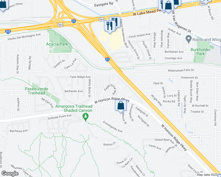 map of restaurants, bars, coffee shops, grocery stores, and more near 54 Ruffled Feather Way in Henderson