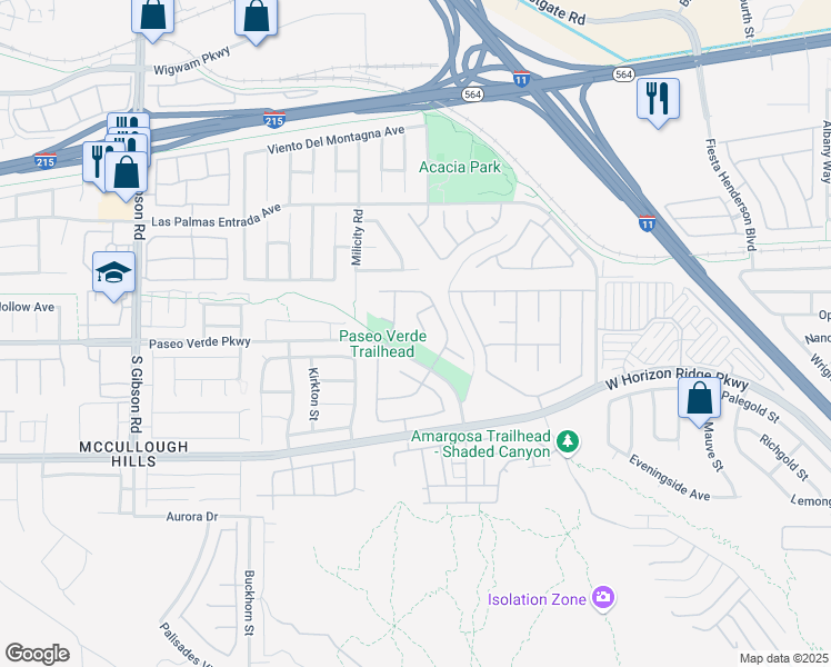 map of restaurants, bars, coffee shops, grocery stores, and more near 124 Humphreys Peak Court in Henderson