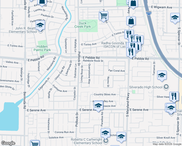 map of restaurants, bars, coffee shops, grocery stores, and more near 9088 Quarrystone Way in Las Vegas