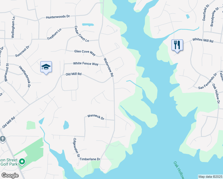 map of restaurants, bars, coffee shops, grocery stores, and more near 3919 Waterview Road in High Point