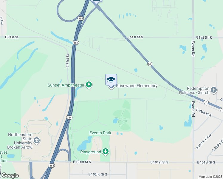 map of restaurants, bars, coffee shops, grocery stores, and more near 9600 South 219th East Avenue in Broken Arrow