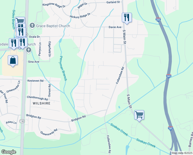 map of restaurants, bars, coffee shops, grocery stores, and more near 383 Inlet Place Drive in Winston-Salem